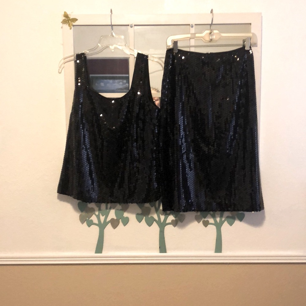 Liz Claiborne black sequin set skirt and blouse 10
